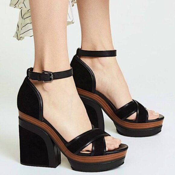 Botkier Paloma Glitter Silver & Black Suede Chunky Heel Sandals - Size 8 - Picture 2 of 10